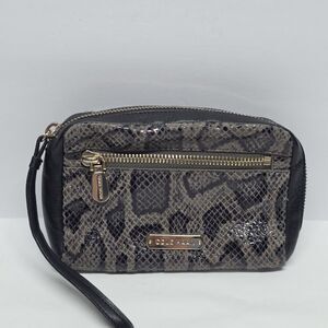Cole Haan Python Snakeskin Print Genuine Leather Black Wristlet Wallet